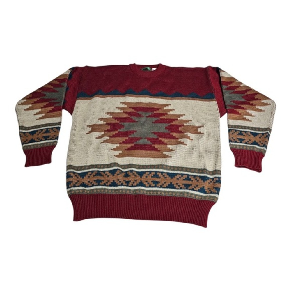 Vtg Stefano Man Crewneck Sweater Mens L‎ Aztec Southwestern Red Multicolor 90s